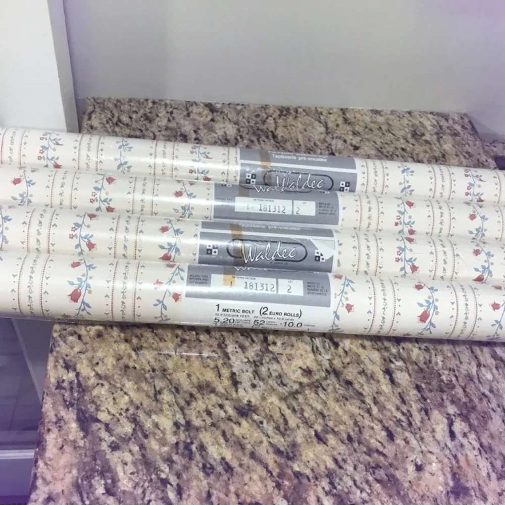 Vintage 4 rolls florals striped cottage vinyl wallpaper